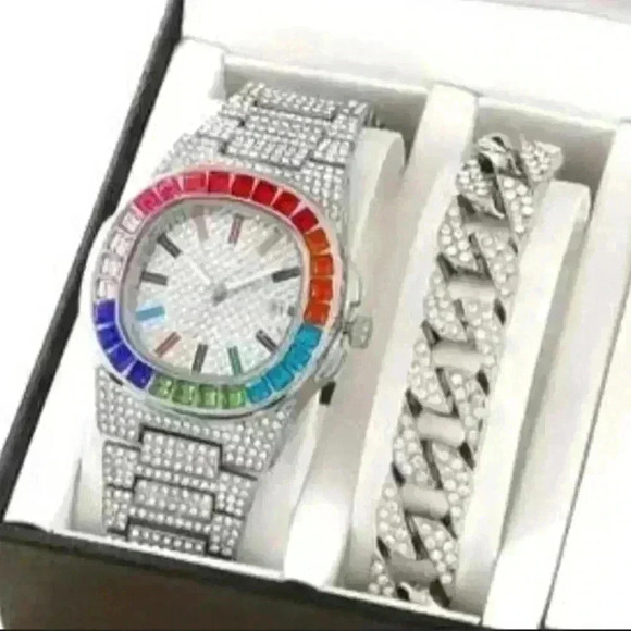 Colorful Rhinestone watch and bracelet set - Picture 3 of 6